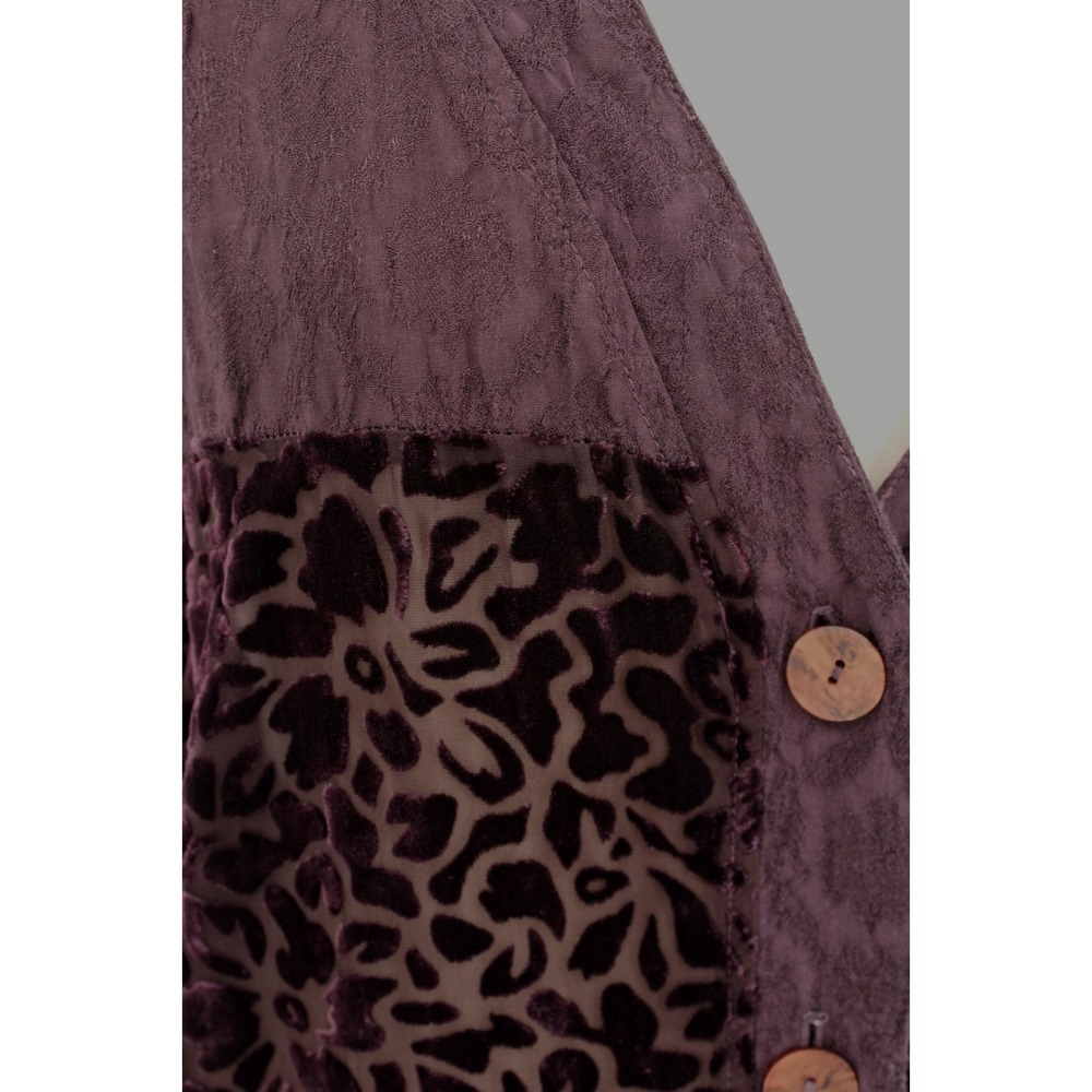 URU Velvet Burnout Sleeveless Blouse One‎ Size Purple Textured Jacquard Vintage - Picture 6 of 12